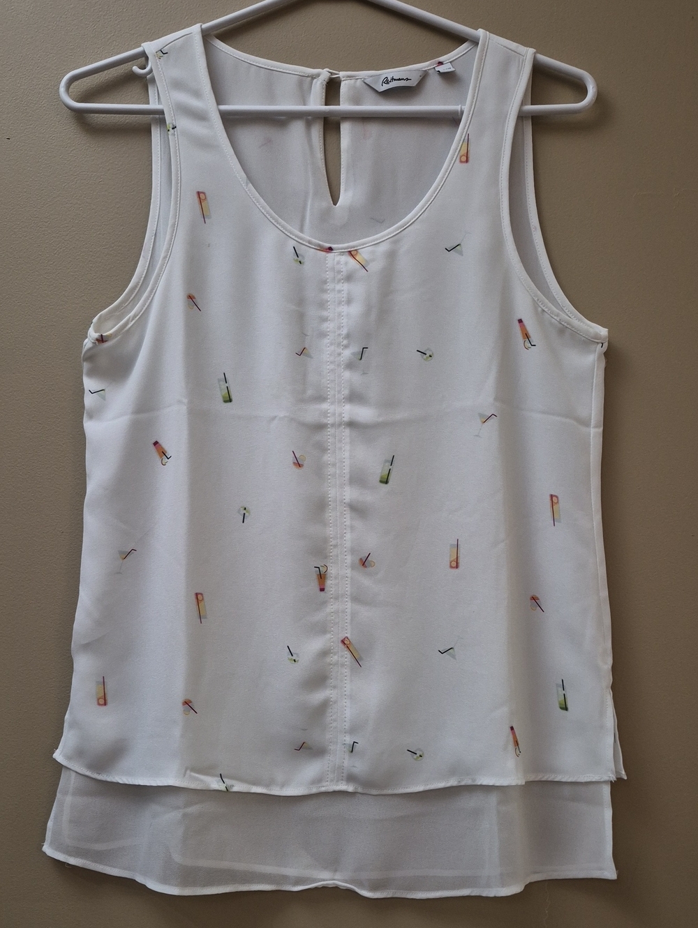 Reitmans  White Chiffon Layered Sleeveless Tank with Tiny Multicolor Print